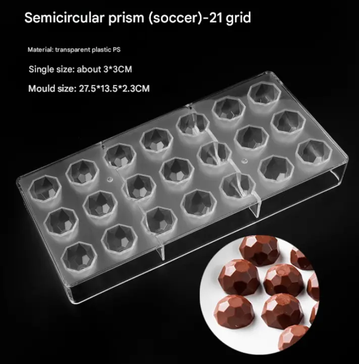 21 Cavity Semicircle Prism Shape Polycarbonate Chocolate Mould