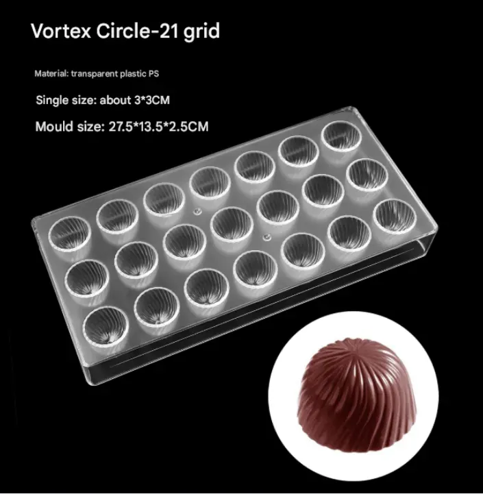 21 Cavity Spiral Semicircle Shape Polycarbonate Chocolate Mould