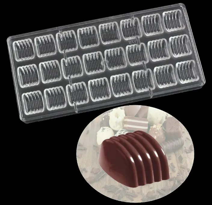 24 Cavity Ribbed Shape Polycarbonate Chocolate Mould