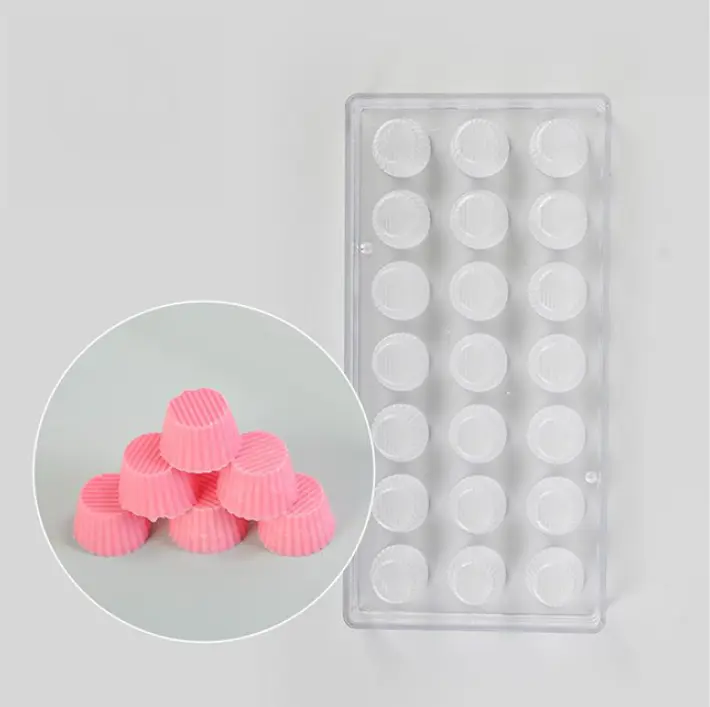 21 Cavity Ribbed Cylindrical Shape Polycarbonate Chocolate Mould