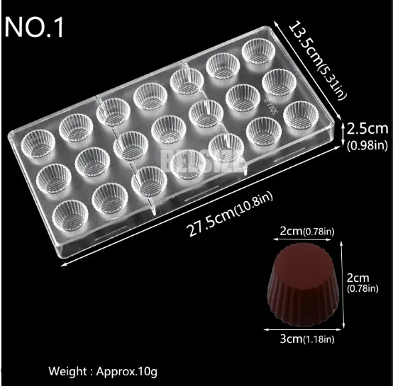 21 Cavity Ribbed Cylindrical Shape Polycarbonate Chocolate Mould