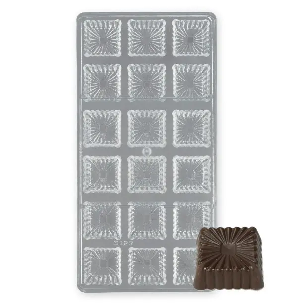 18 Cavity Fluted Square Polycarbonate Chocolate Mould