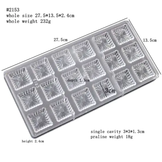 18 Cavity Fluted Square Polycarbonate Chocolate Mould
