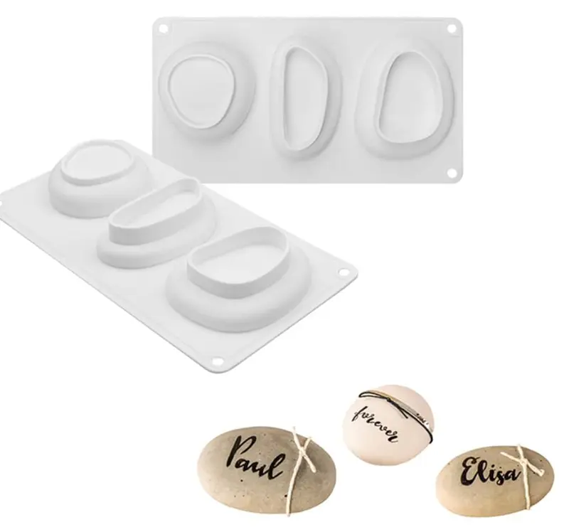 3 Cavity 3D Pebble Stone shape Silicone Mould for Cheesecake/Jelly/Brownie/Soap/Candle