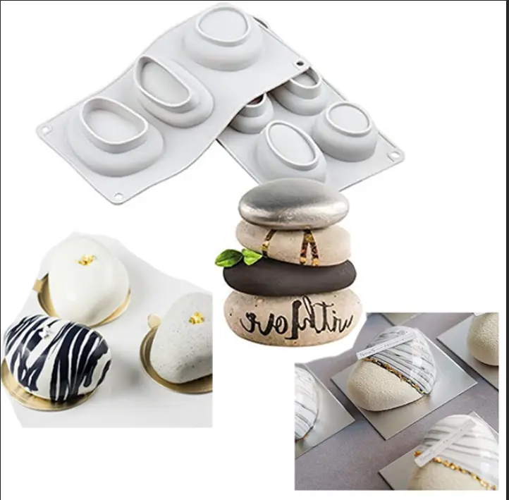 3 Cavity 3D Pebble Stone shape Silicone Mould for Cheesecake/Jelly/Brownie/Soap/Candle