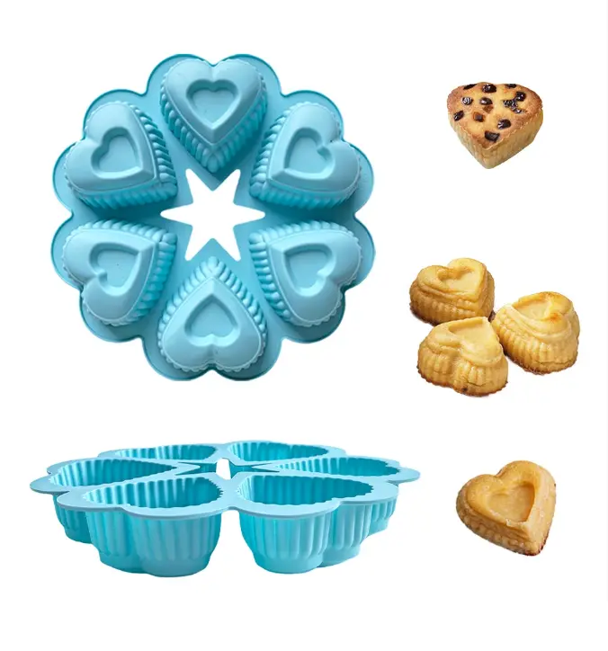 6 in 1 love Heart cup cream cake silicone mould