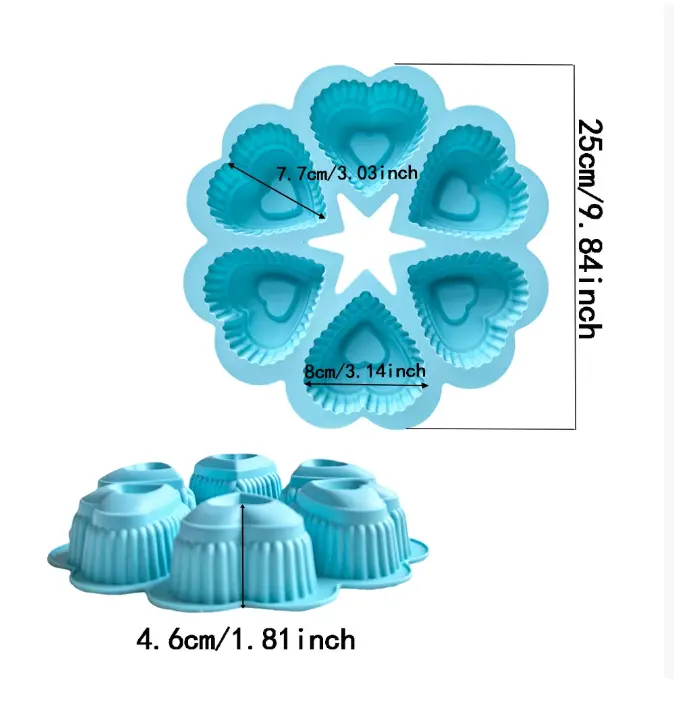 6 in 1 love Heart cup cream cake silicone mould