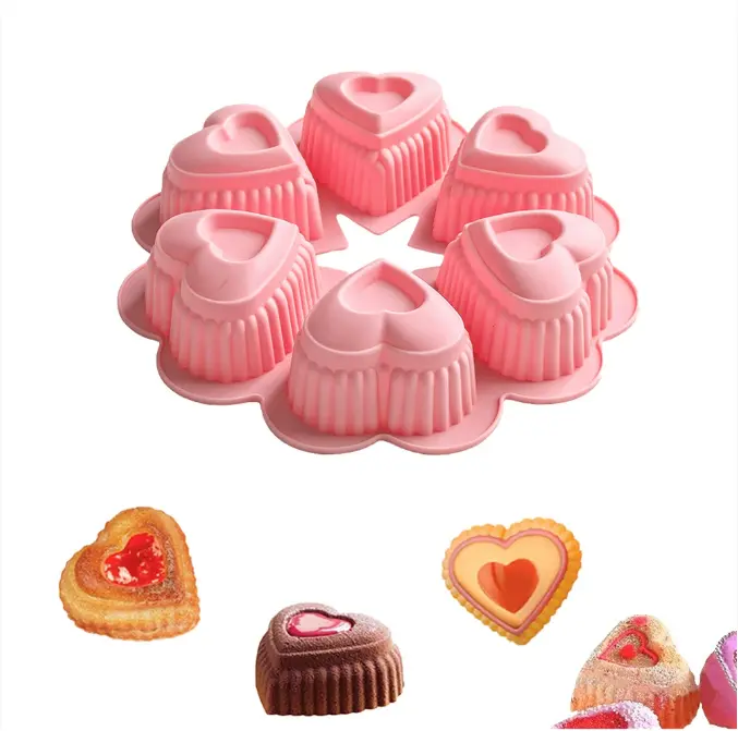 6 in 1 love Heart cup cream cake silicone mould
