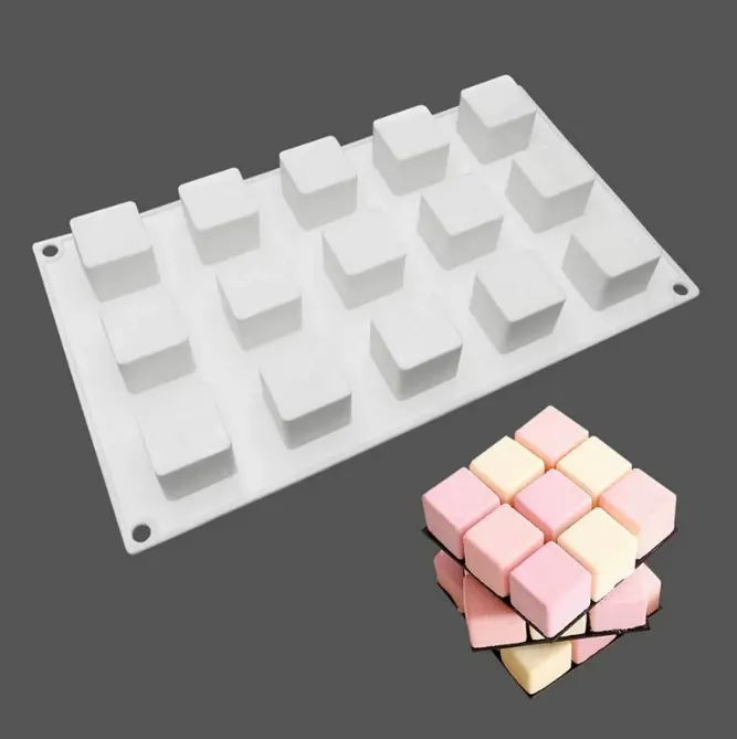 15 Cavity 3D Square Silicone Mould 3 x 3 x 3 CM Mousse Cake Dessert Molds for Cheesecake/Jelly/Brownie/Soap/Candle
