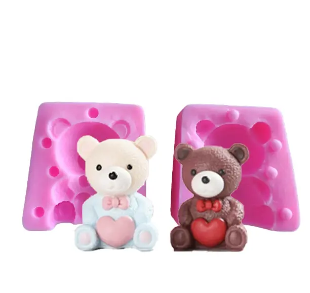 3D Cute Teddy Bear Holding heart silicone mould