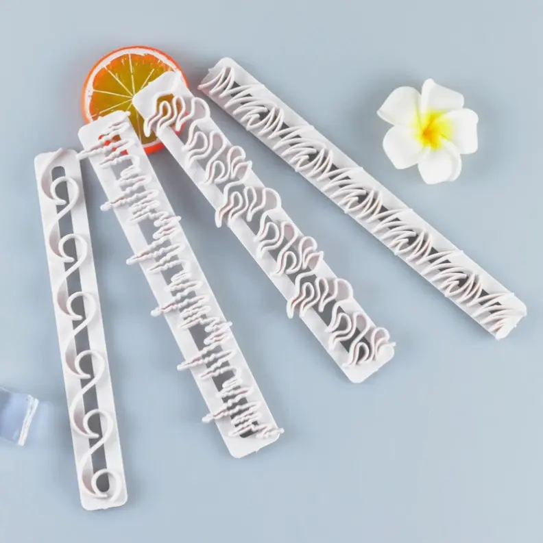 4 pcs Flame Waves Icicle Grass Fire Fondant Cutter set