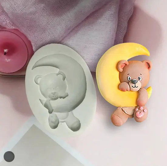 Cute Teddy Bear with Moon silicone mould style 2