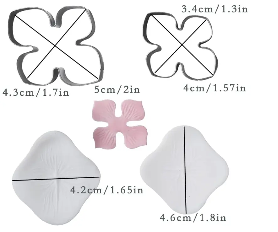 4 pcs Flower Cutters Set Hydrangea veiner mould set