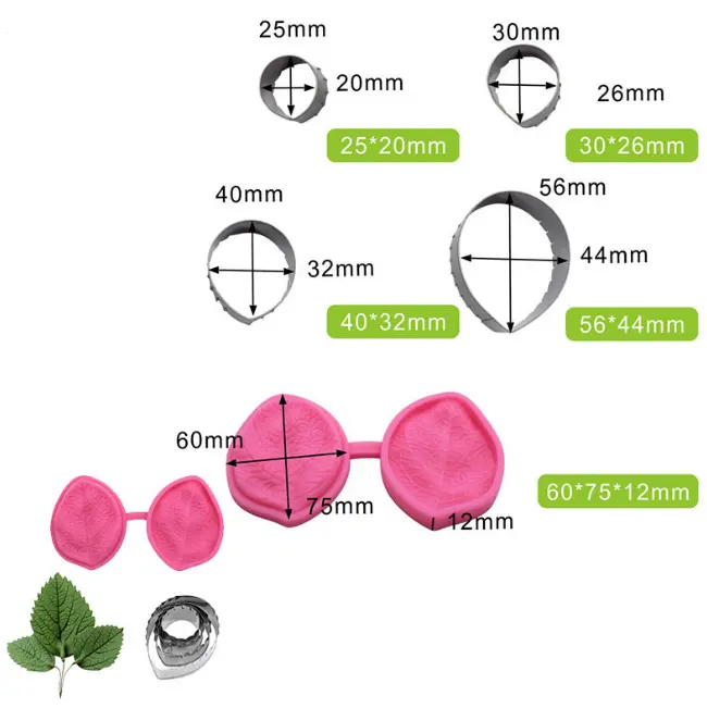 5 pcs Rose Flower Cutters and leaf veiner mould set
