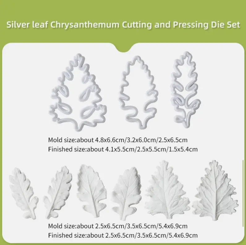 9 pcs Senecio Cineraria Dusty Miller foliage Leaf cutter and Mould set