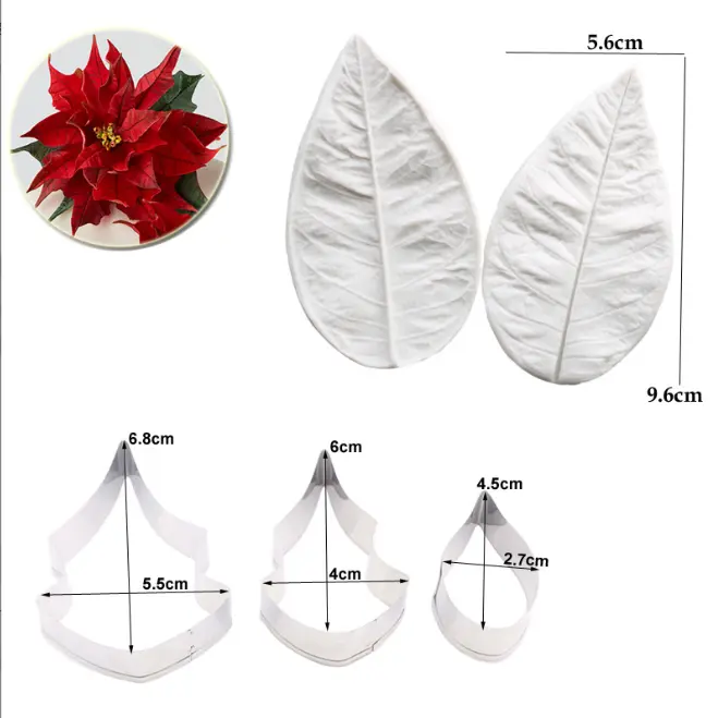 5 pcs Poinsettia Flower Cutters and leaf veiner mould set