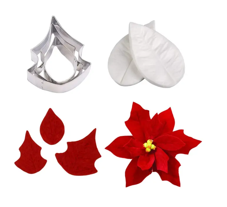 5 pcs Poinsettia Flower Cutters and leaf veiner mould set