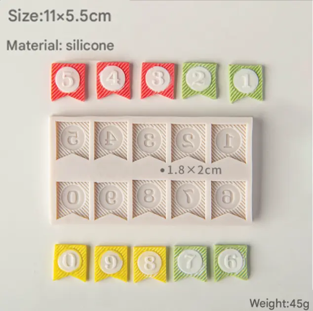 Flag Banner shaped Alphabet and Number silicone mould set