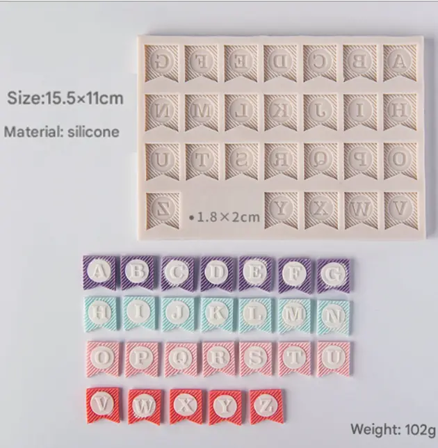 Flag Banner shaped Alphabet and Number silicone mould set