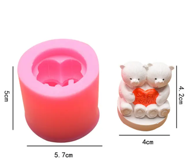 3D sweet Heart Couple Teddy Bear Holding heart silicone mould