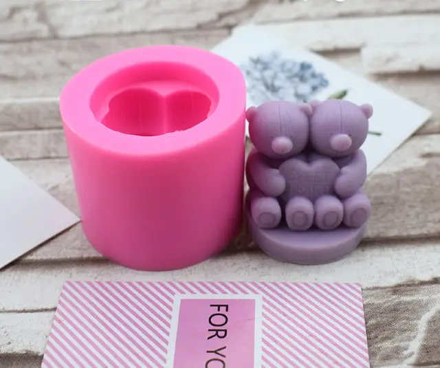 3D sweet Heart Couple Teddy Bear Holding heart silicone mould
