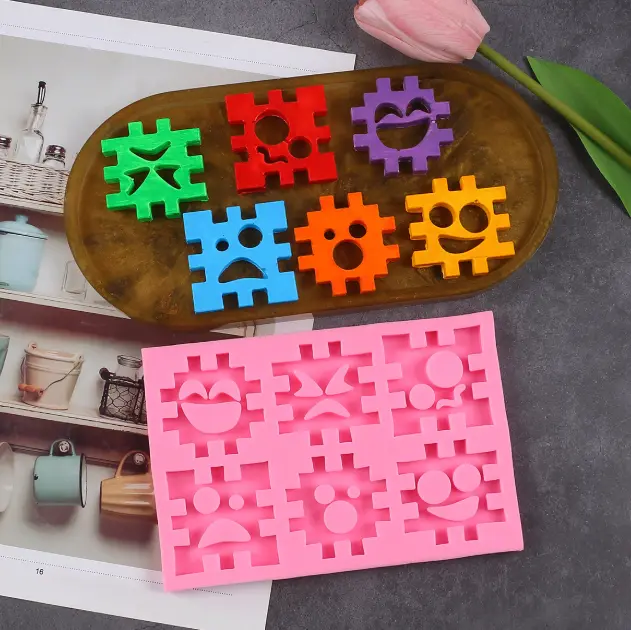 Smiley face multiple expressions puzzle silicone mould