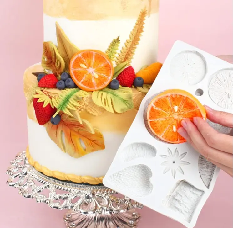 Realistic Full-Size Fruit 3D Strawberry Lemon Kiwi Tangerine Slice Silicone Mould