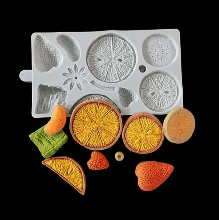 Realistic Full-Size Fruit 3D Strawberry Lemon Kiwi Tangerine Slice Silicone Mould