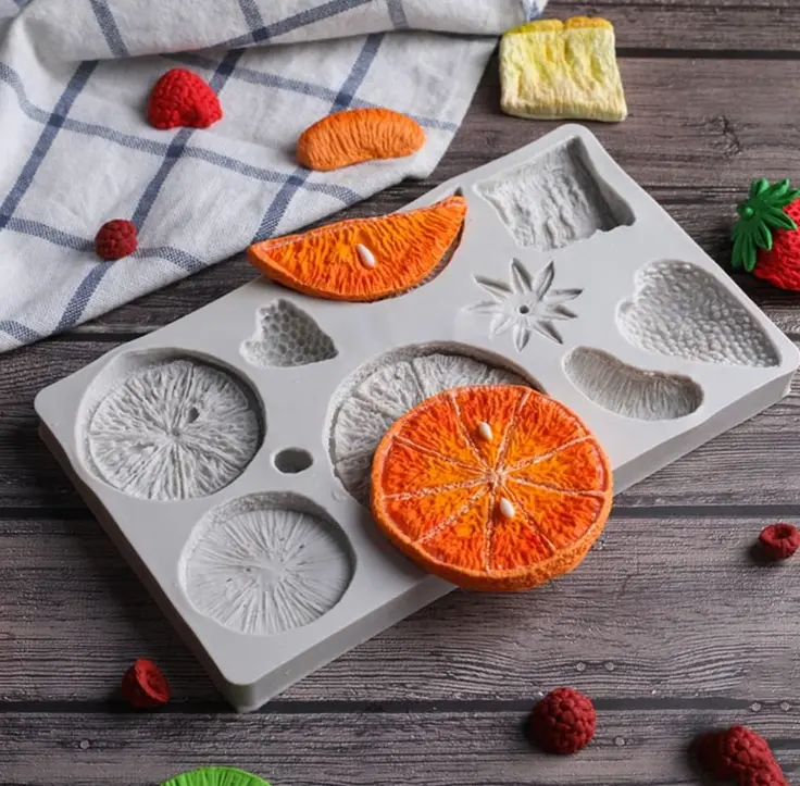 Realistic Full-Size Fruit 3D Strawberry Lemon Kiwi Tangerine Slice Silicone Mould