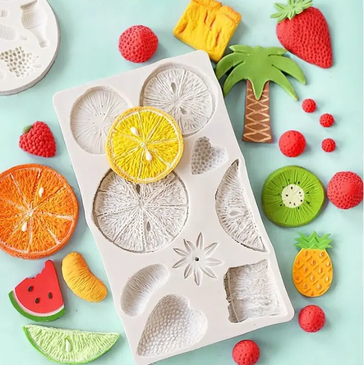 Realistic Full-Size Fruit 3D Strawberry Lemon Kiwi Tangerine Slice Silicone Mould