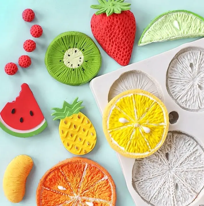 Realistic Full-Size Fruit 3D Strawberry Lemon Kiwi Tangerine Slice Silicone Mould