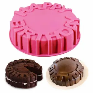 1 Happy Birthday Baking Pan Round Mousse Silicone Mold DIY Cake Baking Tray Tools