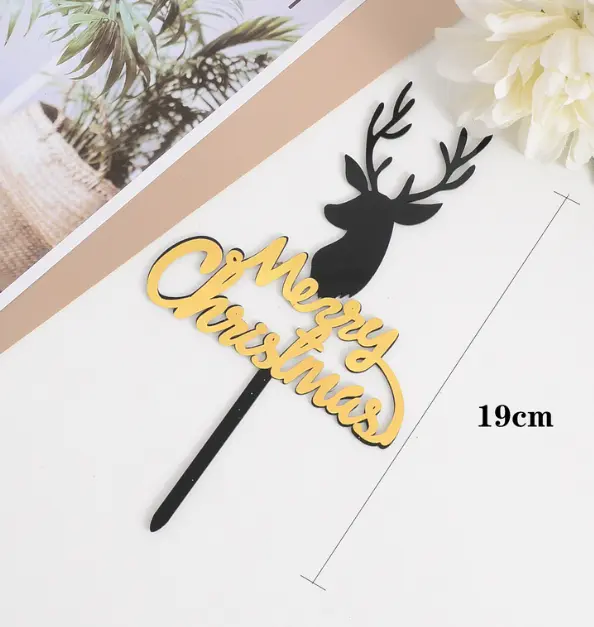 1 pcs Black and Gold Merry Christmas Reindeer theme acrylic cake topper