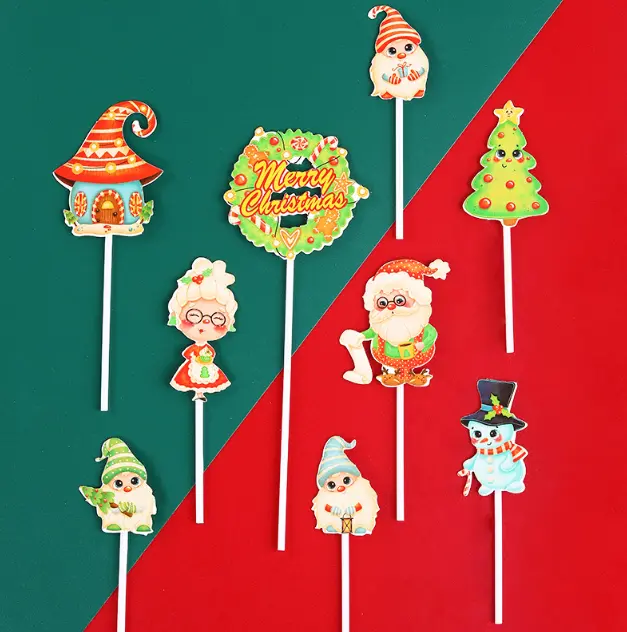 9 pcs Christmas theme cake Cupcake topper set style 17