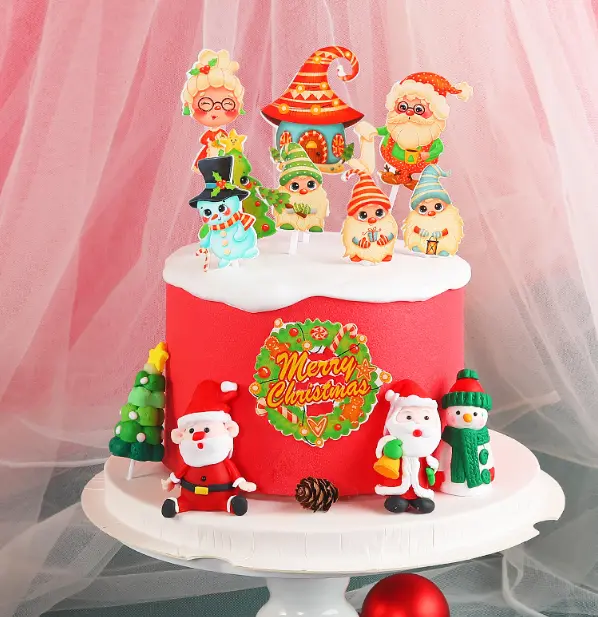 9 pcs Christmas theme cake Cupcake topper set style 17