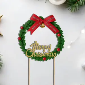 1 pcs Large Garland theme Merry Christmas Cake Topper style 2