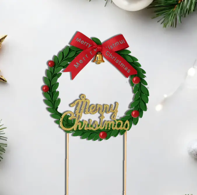 1 pcs Large Garland theme Merry Christmas Cake Topper style 2