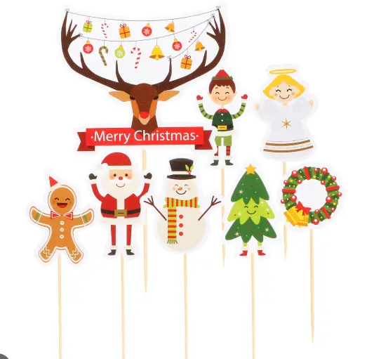 8 pcs Christmas theme cake Cupcake topper set style 31