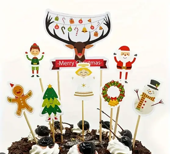 8 pcs Christmas theme cake Cupcake topper set style 31
