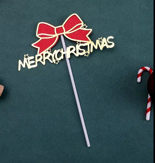 1 pcs Merry Christmas Bow theme cake topper