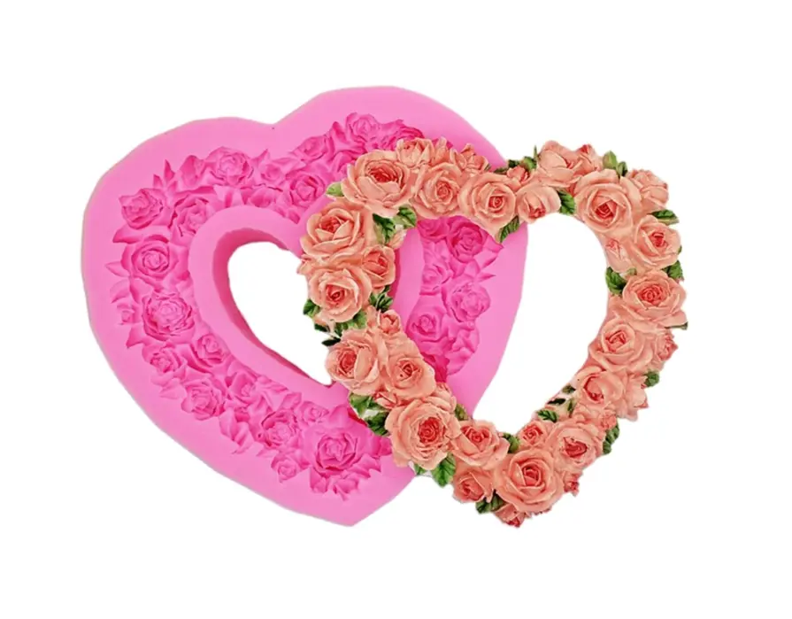 Large Detailed Flower Heart Frame silicone mould style