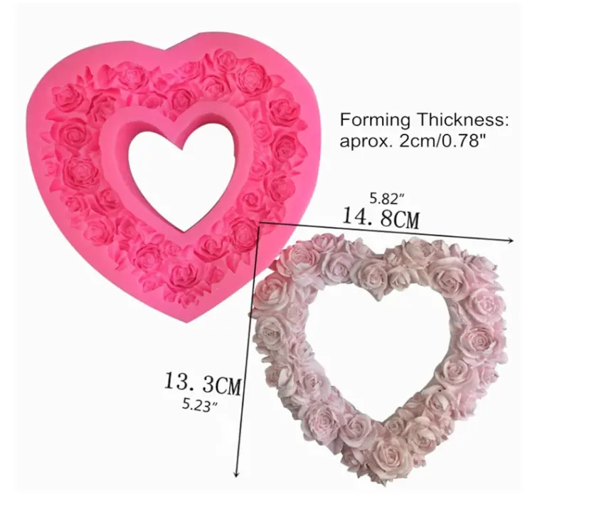 Large Detailed Flower Heart Frame silicone mould style