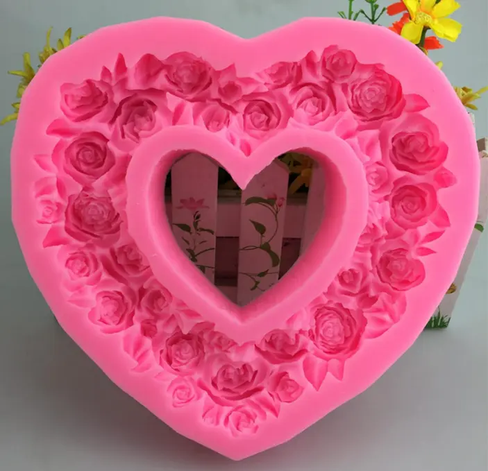 Large Detailed Flower Heart Frame silicone mould style