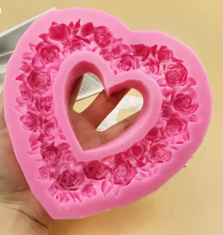 Large Detailed Flower Heart Frame silicone mould style
