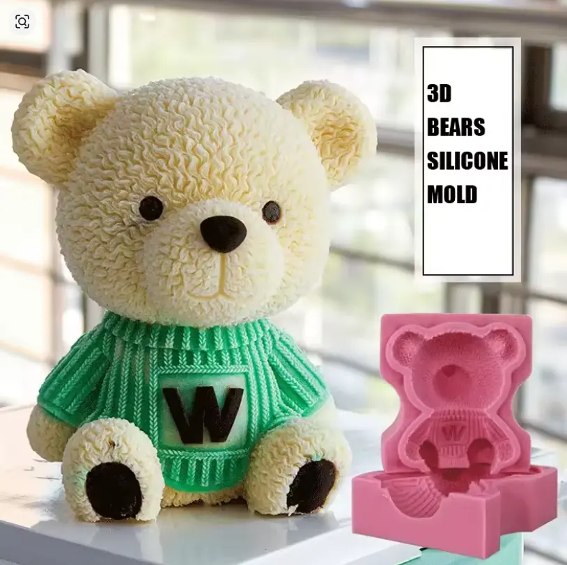 3D Teddy Bear Silicone Mould- for Candle, Fondant, Chocolate