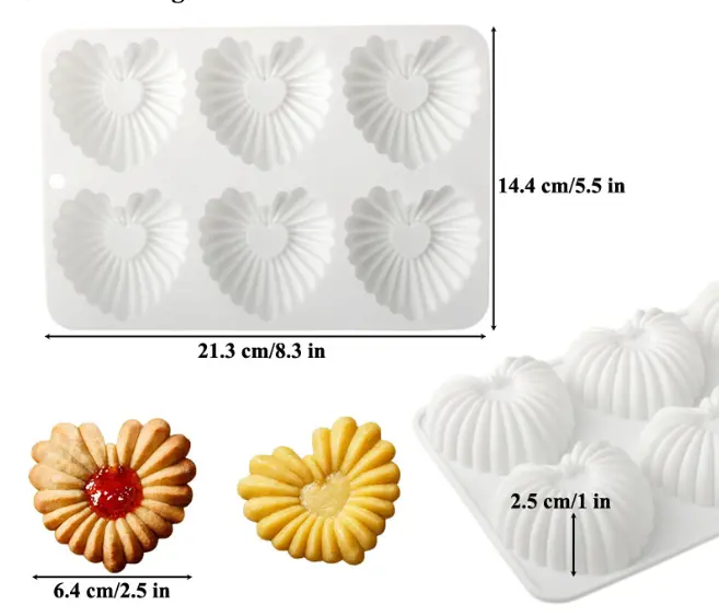 6 cavity Heart Shell Design Silicone Mould for mousse,baking,desserts entremet mould