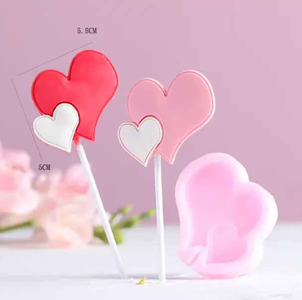 Cute Double Heart Popsicle silicone mould
