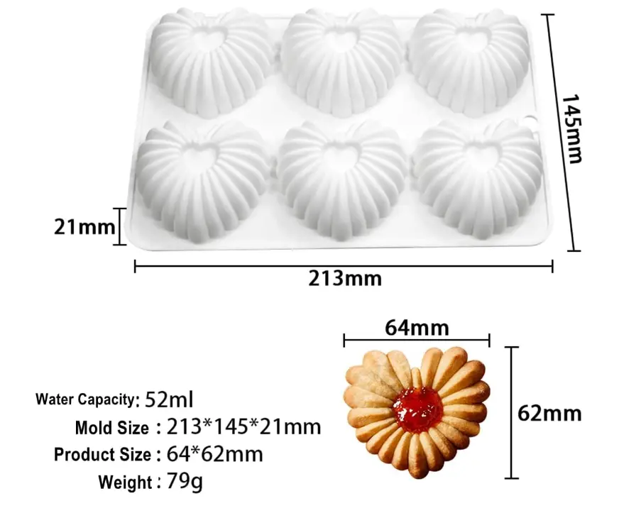 6 cavity Heart Shell Design Silicone Mould for mousse,baking,desserts entremet mould