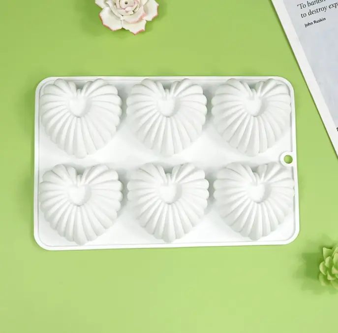 6 cavity Heart Shell Design Silicone Mould for mousse,baking,desserts entremet mould