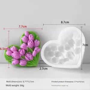 Tulip Heart Flower theme Silicone Mould for Resin,soaps ,Candle Mould